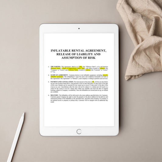 Inflatable Rental Agreement, Release of Liability and Assumption of Risk Bundle